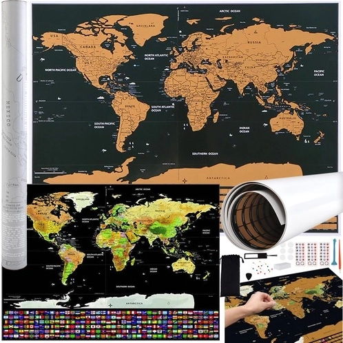 Световна карта за изтриване с флагове и аксесоари