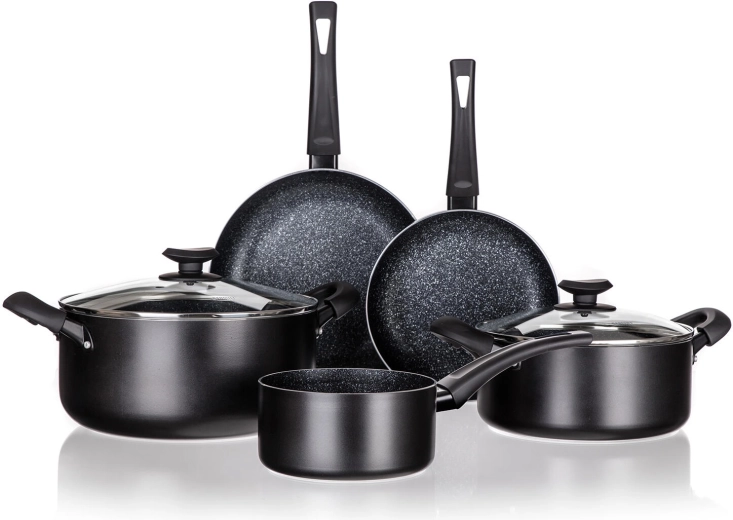 Black Stone 7‑piece Cookware Set with Non‑stick Surface, Induction