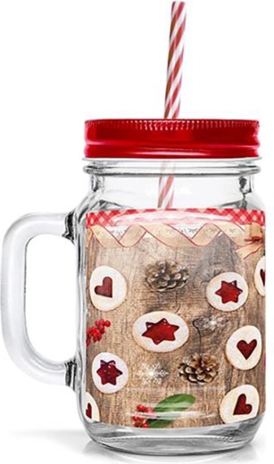 TORO 450 ml Mason Jar with Straw featuring Linzer Cookie Design