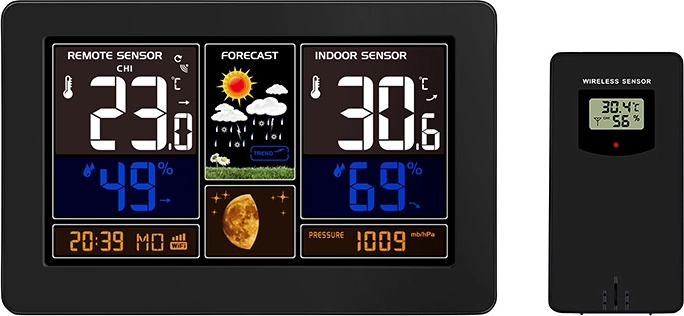 Solight smart Wi‑Fi weather station with color LCD display and Smart Life app, black