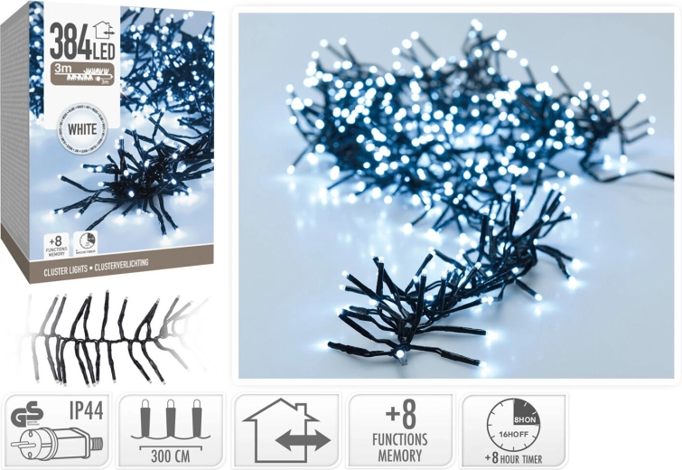 Christmas LED String 3 m, cool white, 384 LEDs, 8 modes with timer