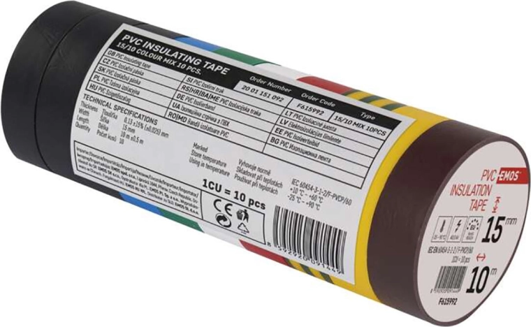 Insulating PVC tapes 15 × 10 m, mixed colors (set of 10 pcs)