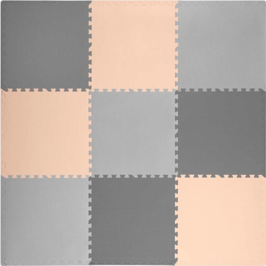 Ricokids foam puzzle play mat 180 × 180 cm, grey-peach (9 pieces)