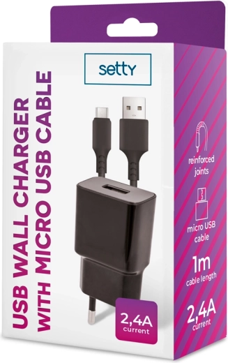 Setty charger 2.4 A with 1 m microUSB cable, black