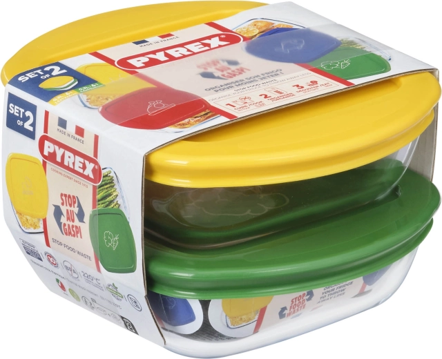 Комплект квадратни стъклени кутии PYREX 2 бр. 0,3 l стъкло