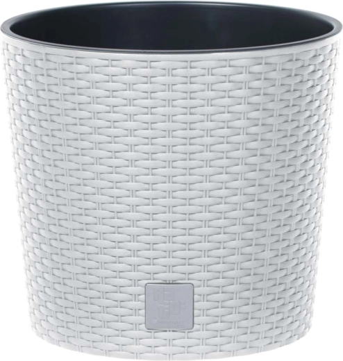 Planter with rattan-look and insert 20 cm – white
