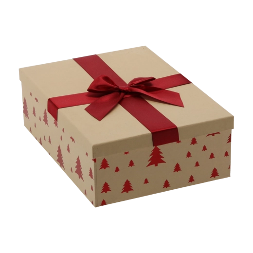 Festive gift box brown with burgundy bow 30.5 × 22 × 10 cm - 1 piece