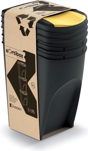Set of 3 bins for sorted waste SORTIBOX 3×35 L – recycled black