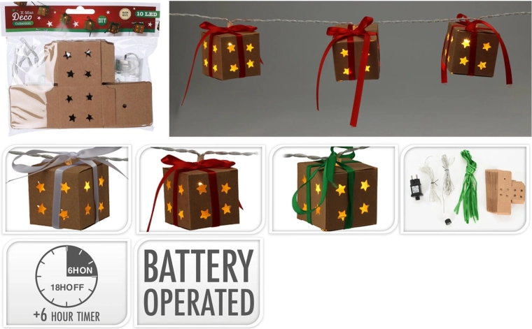 Christmas LED Gift Box String Lights 1.2 m with Timer, Warm White