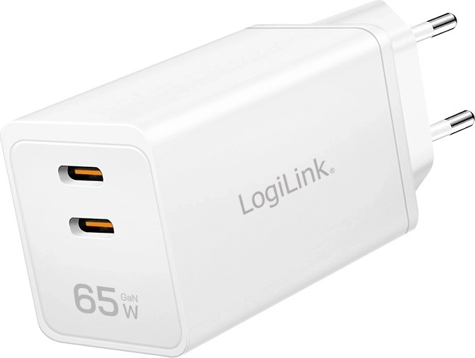 LOGILINK 65W Wall Charger with 2× USB‑C, White