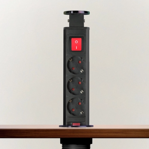 Retractable built-in extension socket with 3 outlets
