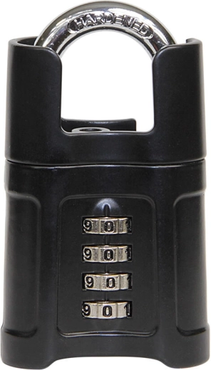 Combination padlock with shackle cover – black