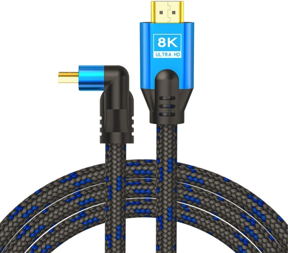 HDMI кабел v2.1 ъглов 1,8 m 8K Ethernet 24k позлатени конектори синьо-черен