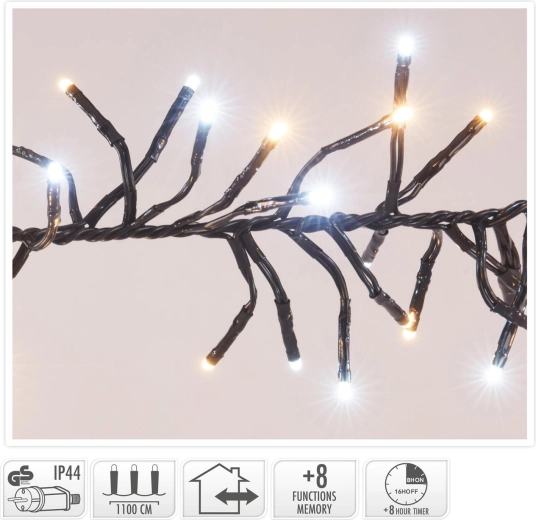 Коледен светещ гирлянд 11 м, 1512 LED, топло бяла светлина, 8 функции, IP44, с таймер - 1 брой