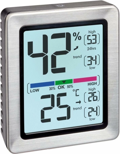 TFA Exacto Digital Thermometer with Hygrometer, Silver