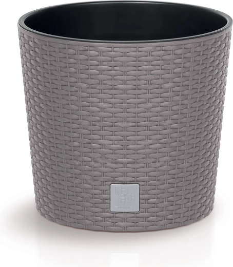 Rattan-look planter Rato Round 30 cm, mocha, with insert