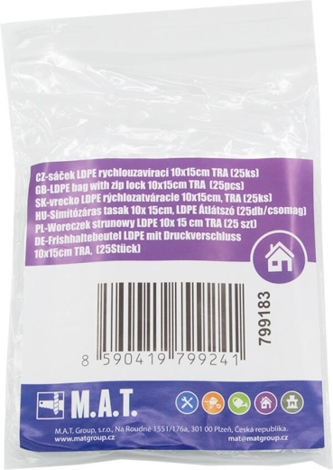 Бързозатварящи се пликове LDPE 10 × 15 см, прозрачни (25 бр.)