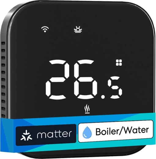 Смарт Wi‑Fi термостат Meross за водно отопление с Matter, черен