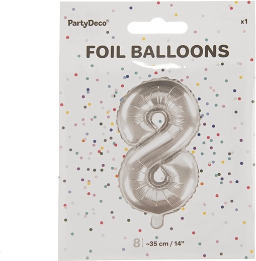 Silver foil balloon number 8, 35 cm
