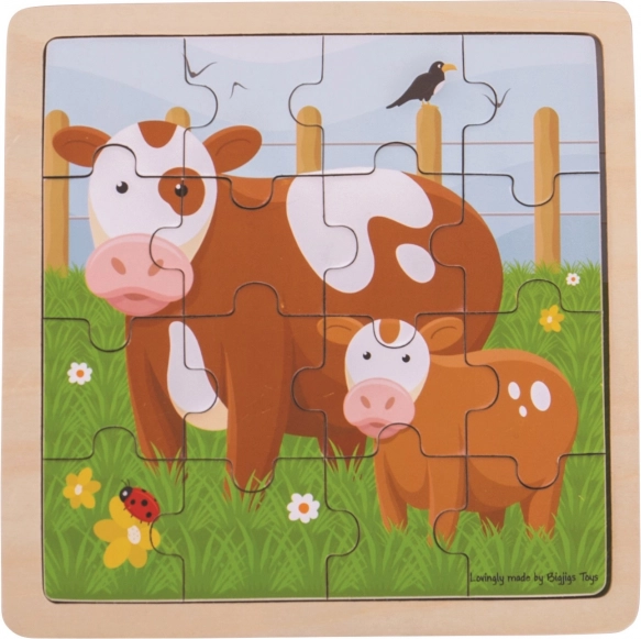 Bigjigs Toys дървен пъзел кравичка с теленце – 16 части