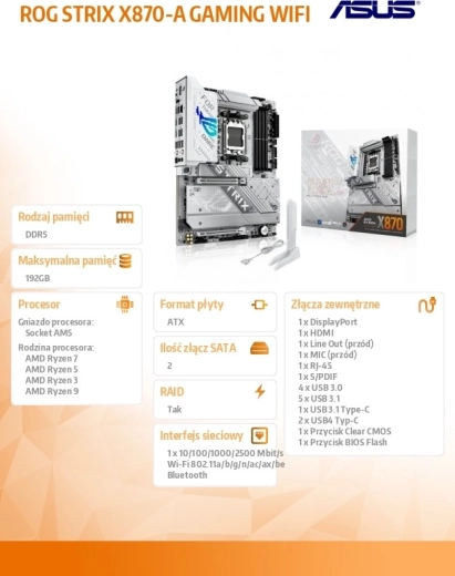 Motherboard ROG Strix X870-A Gaming WiFi AM5