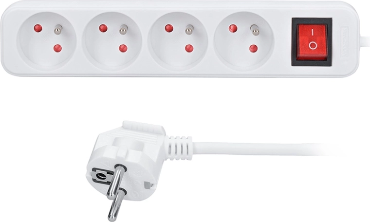Solight удължител 1,5 m с ключ, 4 гнезда, бял