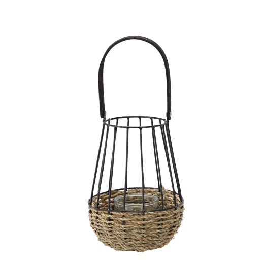 Metal lantern black-brown with glass insert 22 × 37 cm