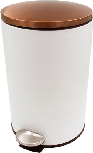 Pedal bin 12 l round, metal, white with copper lid