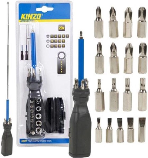 KINZO Screwdriver with Bits, 20-piece Set