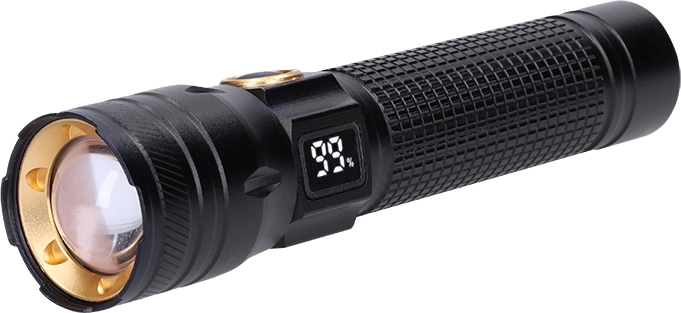 Solight презареждащ се LED джобен фенер с дисплей 200 lm, zoom, Li-Ion