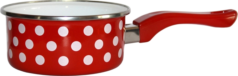 Enamel saucepan with handle 16 cm, 1.5 l – red polka dot