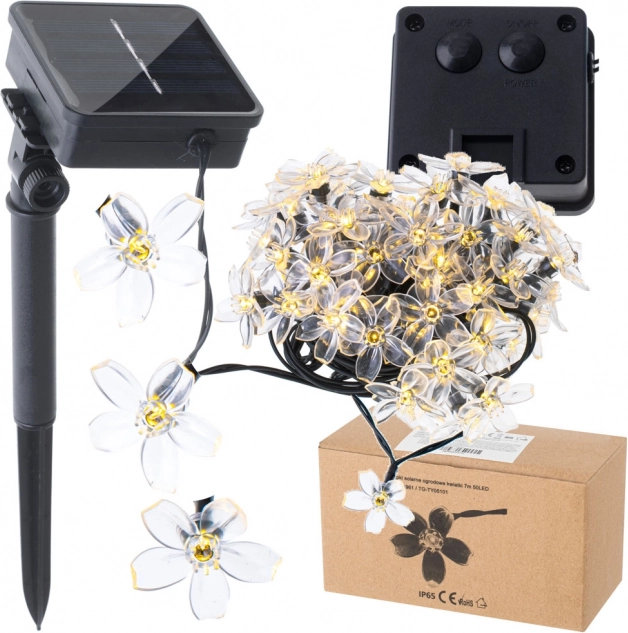 Соларни градински светлини във форма на цветя 7 m, 50 LED, топло бяла светлина