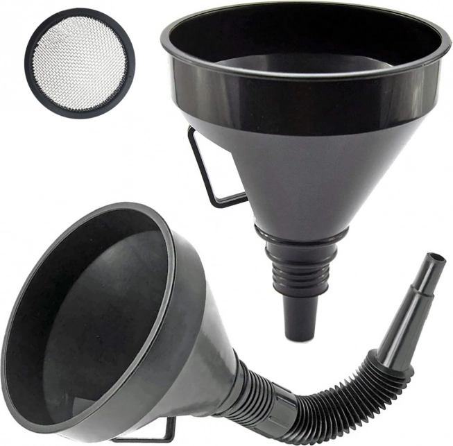 Голяма пластмасова фуния за гориво с цедка