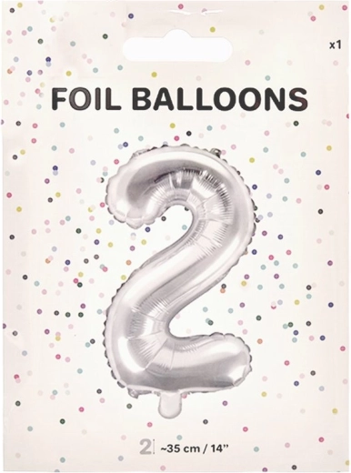 Silver foil number balloon 2, 35 cm