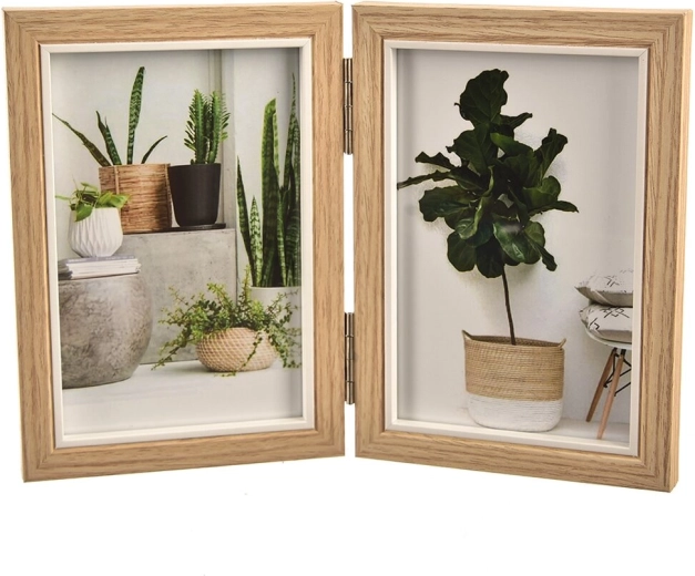 Beige wooden photo frame for two photos 25 × 17 cm