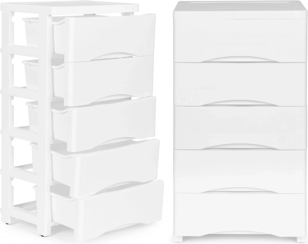 Подвижен шкаф с чекмеджета с 5 отделения ModernHome, бял