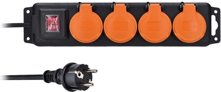 Solight външен удължител IP44 с превключвател, 4 гнезда, 3 м