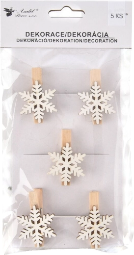 Decorative wooden mini clothespins Snowflake white 5 pcs