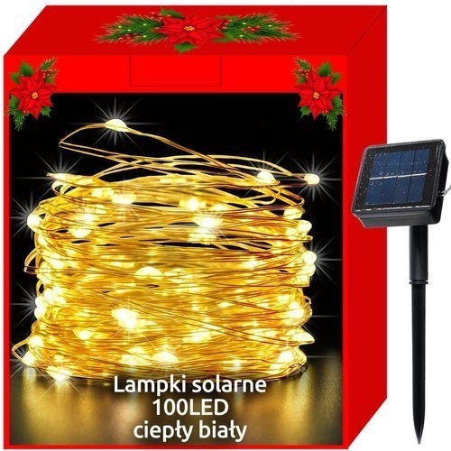 Соларни коледни лампички на тел 100 LED – Топла
