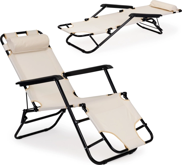 Градински шезлонг MultiGarden с възглавница за глава, сгъваем, бежов