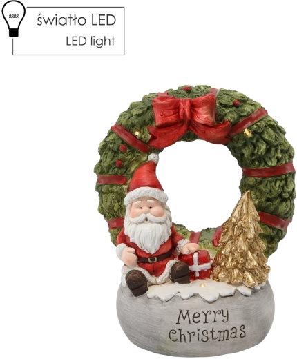 Christmas figurine wreath with Santa with the inscription Merry Christmas, LED 22 × 21 × 40 cm
