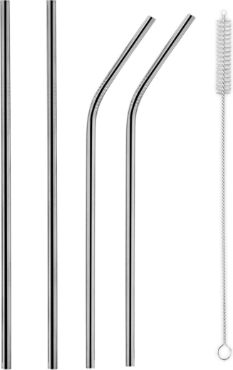 Stainless steel drinking straws (set of 4) with cleaning brush