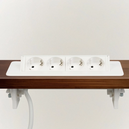 White recessed pop-up socket with 4 outlets