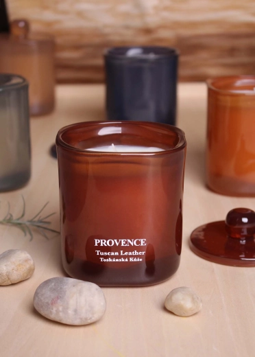 Provence Tuscan Leather Scented Glass Candle, 25 Hours