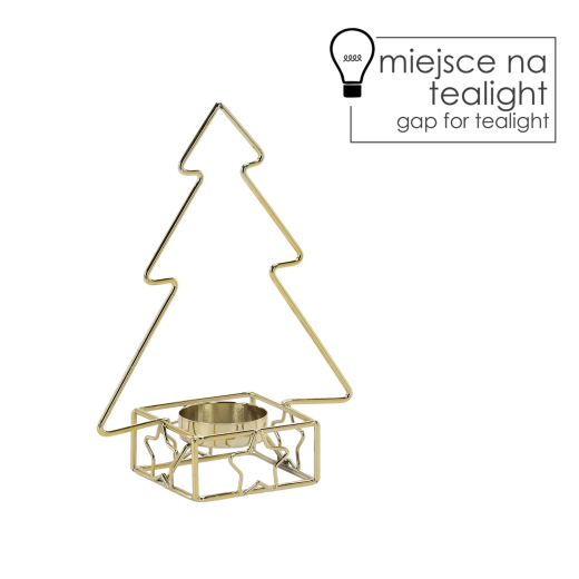 Golden metal candle holder in the shape of a Christmas tree