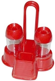 Plastic salt shaker set with stand, mixed colors (2 pcs)