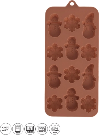 Silicone chocolate mold Christmas 12 shapes brown - 1 piece