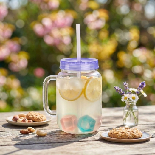 Purple cup with straw and cooling cubes, 550 ml