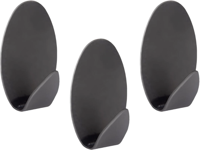 Self-adhesive oval steel hooks black (3 pcs)