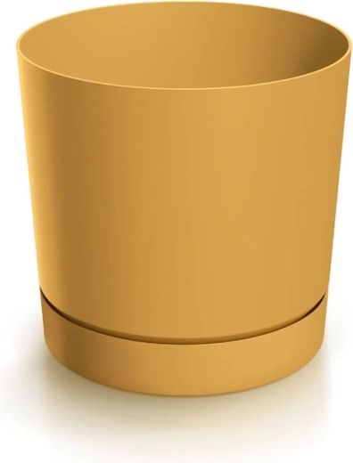 Flower pot with saucer TUBO P mustard 17.8 cm